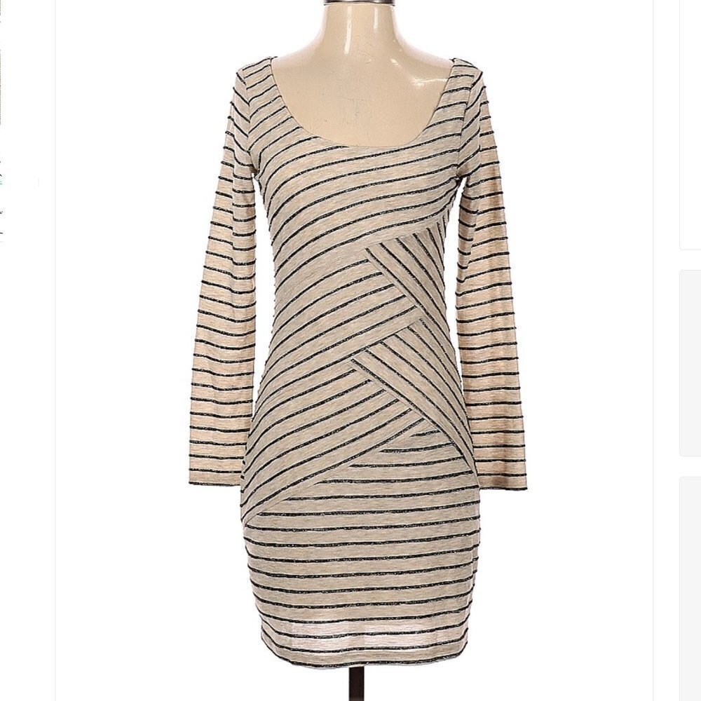 SOPRANO Bodycon Long Sleeve Sparkle Stripes Dress Size S